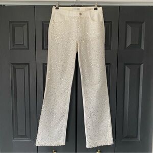 Guess Sexy Straight Leg Embellished Jeans in White